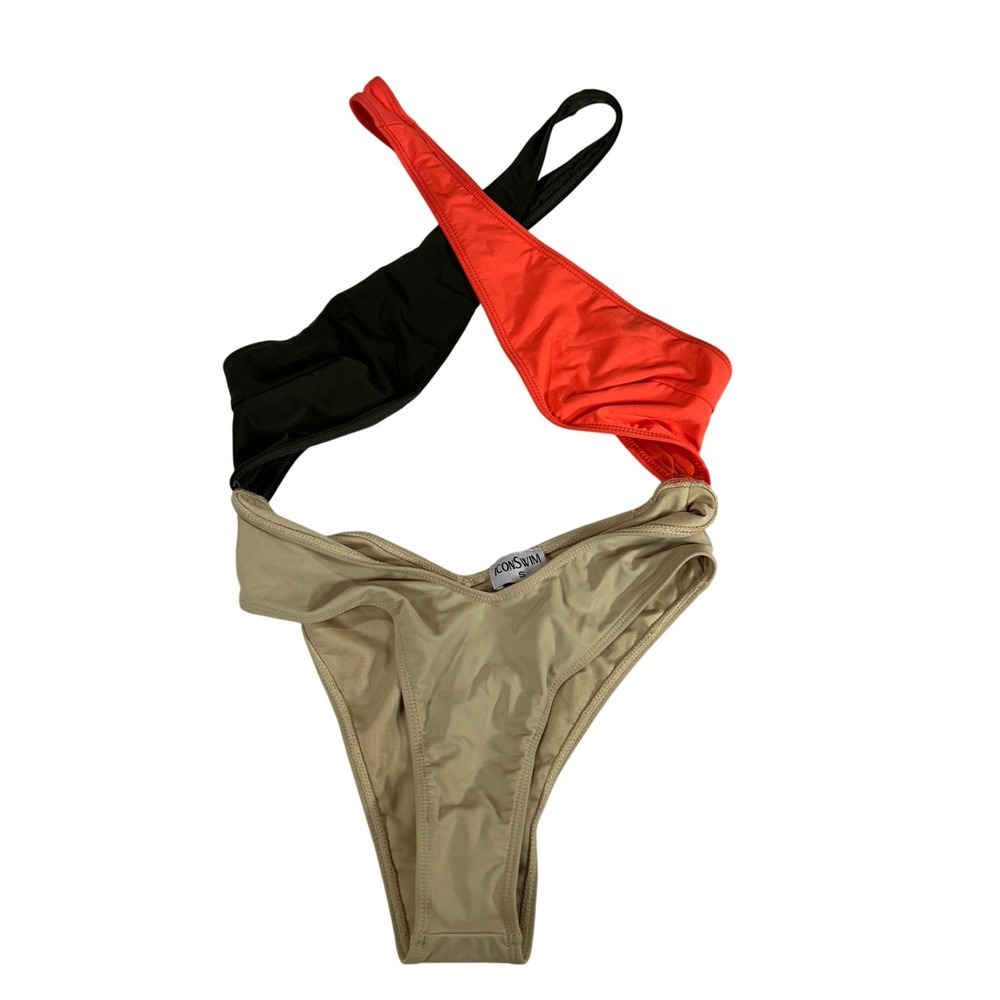 Icon Swim‎ Womens Small Colorblock Crisscross Halter One Piece Swimsuit